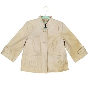 Bernardo Genuine Leather Blazer Tan Button Closure Coat Size Small
